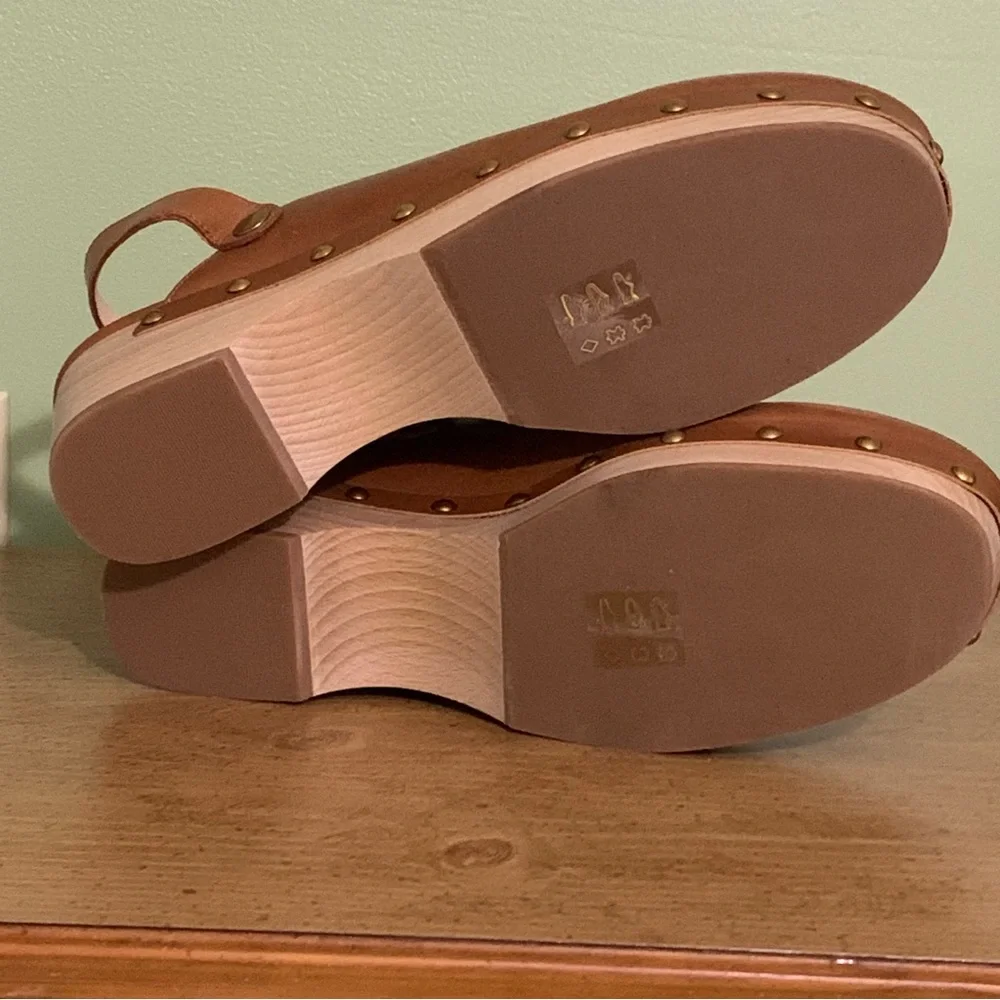 J. Crew Grace Women's Brown Leather Convertible Slip On Clogs Shoes